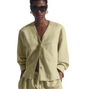 COS Flared Sleeve Linen‎ Bland Front Button Short Oversized Blouse Size 6